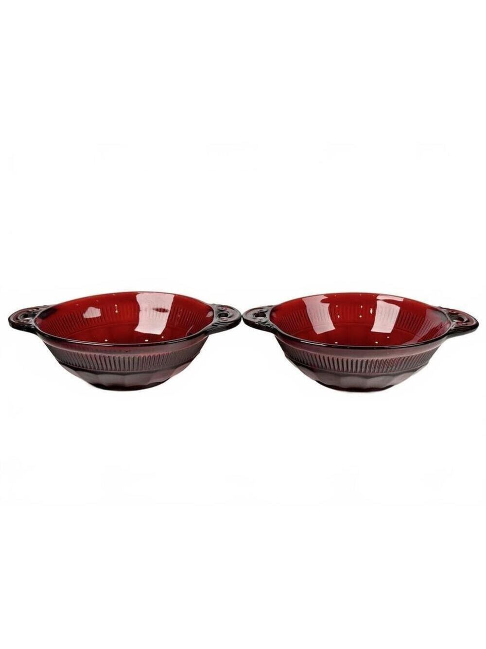 Set of 2 Vintage Anchor Hocking Royal Ruby Depression Glass Berry Bowls